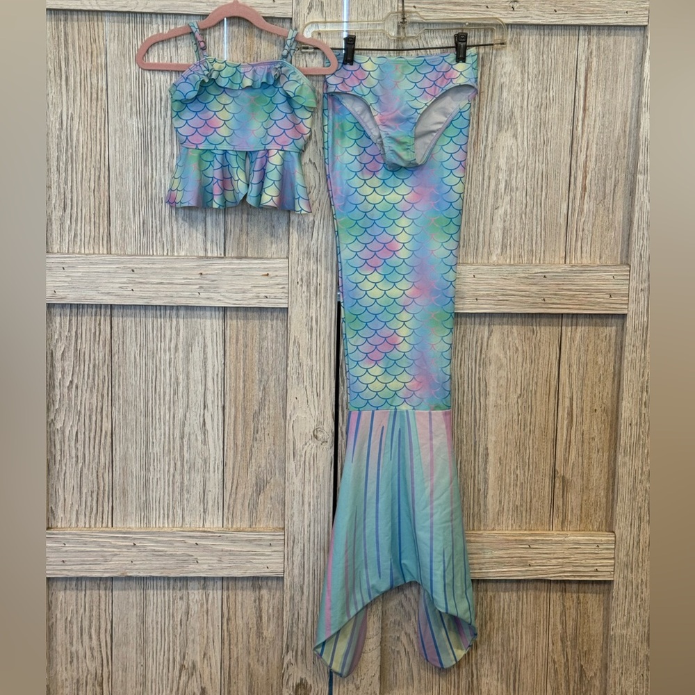 Mermaid 2 pc Swimsuit and 1 pc Tail  for Kids - Blue and Purple Sz 4/5